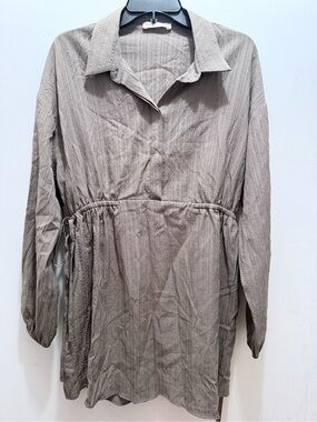 Pull&Bear Quilted Taupe Button-Front Shirt